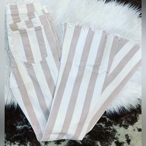 Blush & White Striped Raw Hem Flares